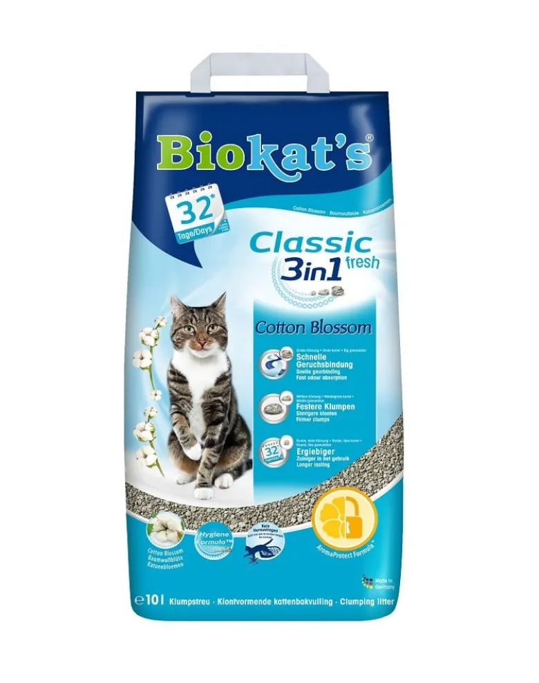 BIOKAT'S Classic 3w1 Fresh 10 l in bentonite al profumo di fiori di cotone