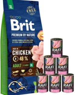 BRIT Premium By Nature Adult Extra Large XL 15kg + cibo umido con tacchino 6 x 400g