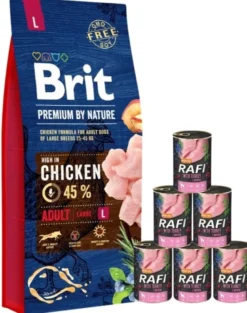 BRIT Premium By Nature Adult Large L 15 kg + mokra karma z indykiem 6x400 g