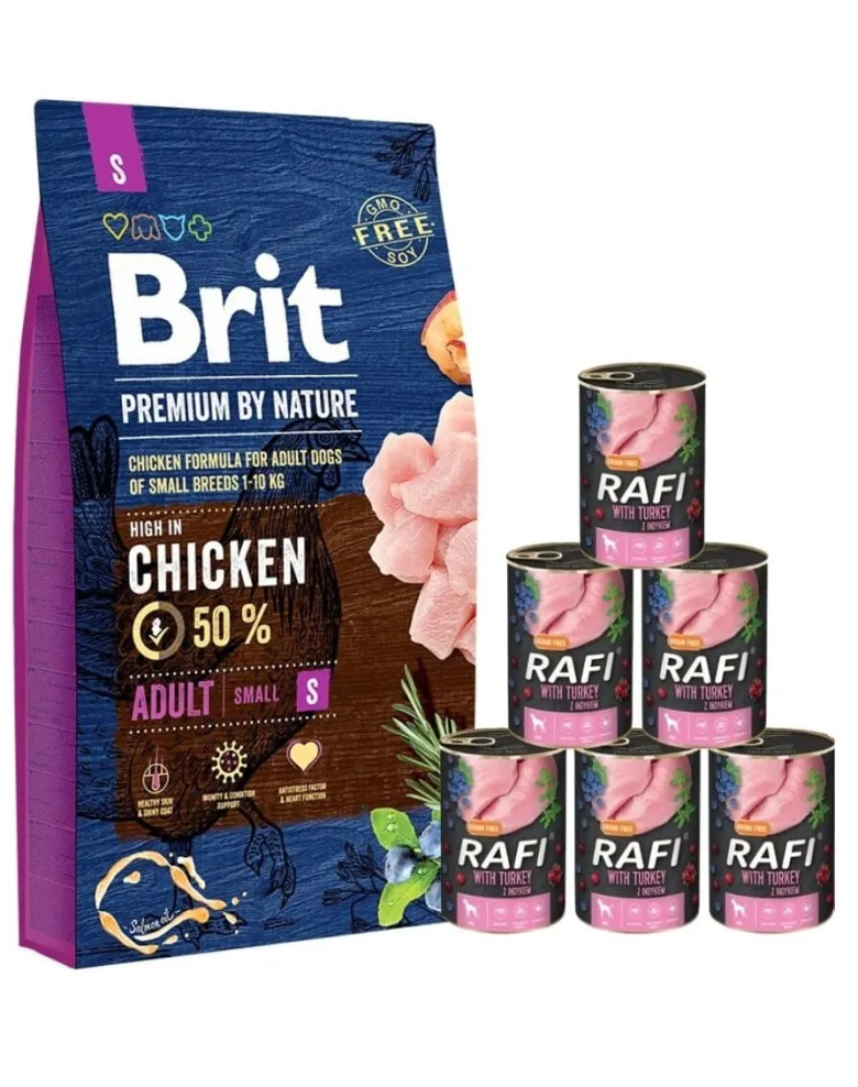 BRIT Premium By Nature Adult Small S 8 kg + cibo umido con tacchino 6x400 g