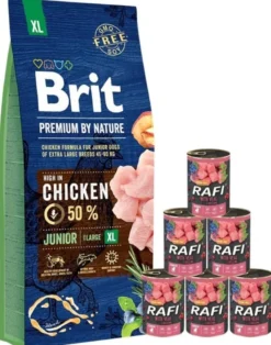 BRIT Premium By Nature Junior Extra Large XL 15kg + cibo umido con carne di vitello 6 x 400g