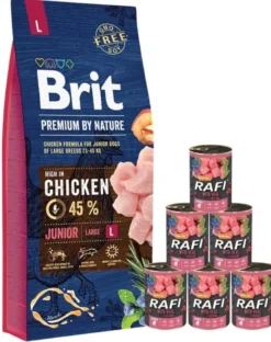 BRIT Premium By Nature Junior Large L 15kg + cibo umido con carne di vitello 6 x 400g
