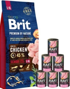 BRIT Premium By Nature Senior Large Extra Large L+XL 15kg + cibo umido con tacchino 6 x 400g