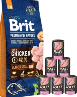 BRIT Premium By Nature Senior Small Medium S+M 15kg + cibo umido con tacchino 6 x 400g