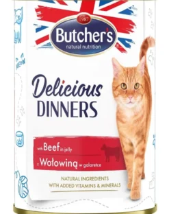 BUTCHER'S Delicious Dinners, cibo per gatti, pezzi di manzo in gelatina, 400g