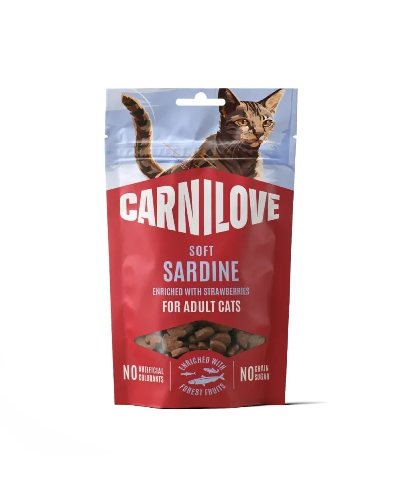 CARNILOVE Soft Snack Cat Sardine 50 g con sardine e fragole, snack morbidi per gatti