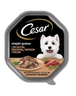 CESAR alimento umido completo in salsa con manzo, tacchino ed erbe aromatiche per cani adulti 150g