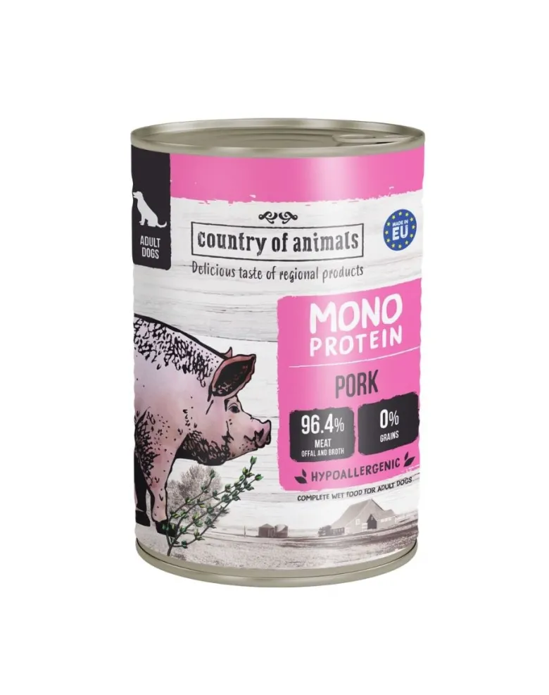 COUNTRY OF ANIMALS Dog Monoprotein Pork 400g carne di maiale, cibo umido per cani