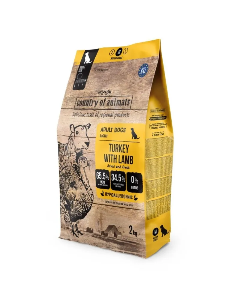 COUNTRY OF ANIMALS Dog Turkey with Lamb M 2 kg tacchino con agnello, cibo secco per cani