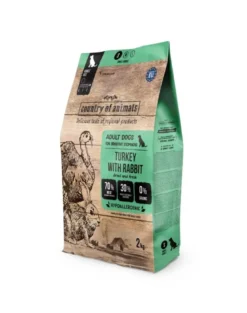 COUNTRY OF ANIMALS Dog Turkey with Rabbit S 2 kg tacchino con coniglio, cibo secco per cani