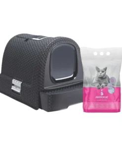CURVER Lettiera per gatti antracite/grigio + ARISTOCAT Lettiera in silicio 3,8l GRATIS