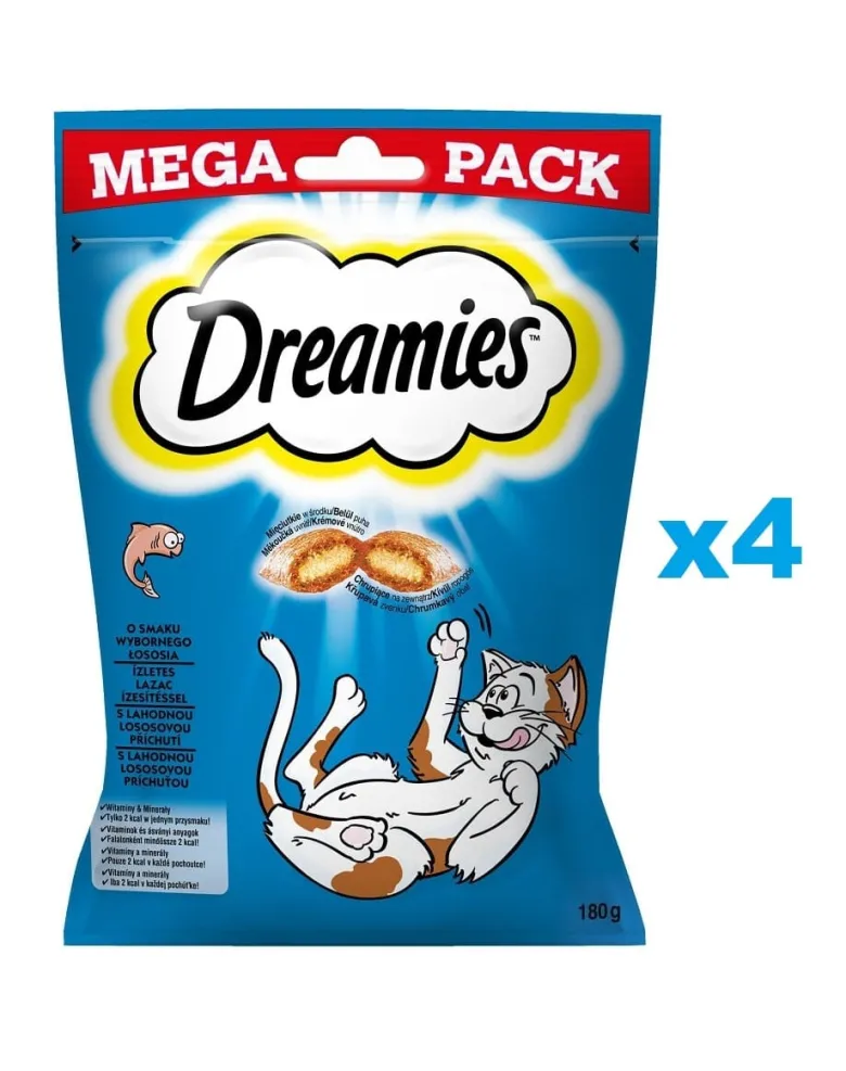 DREAMIES Mega Pack 4x180g Deliziosi bocconcini al gusto di salmone per gatti