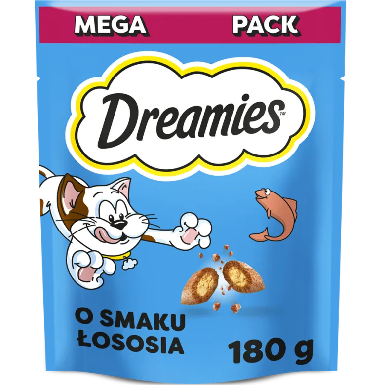 DREAMIES Mega Pack 4x180g Deliziosi bocconcini al gusto di salmone per gatti