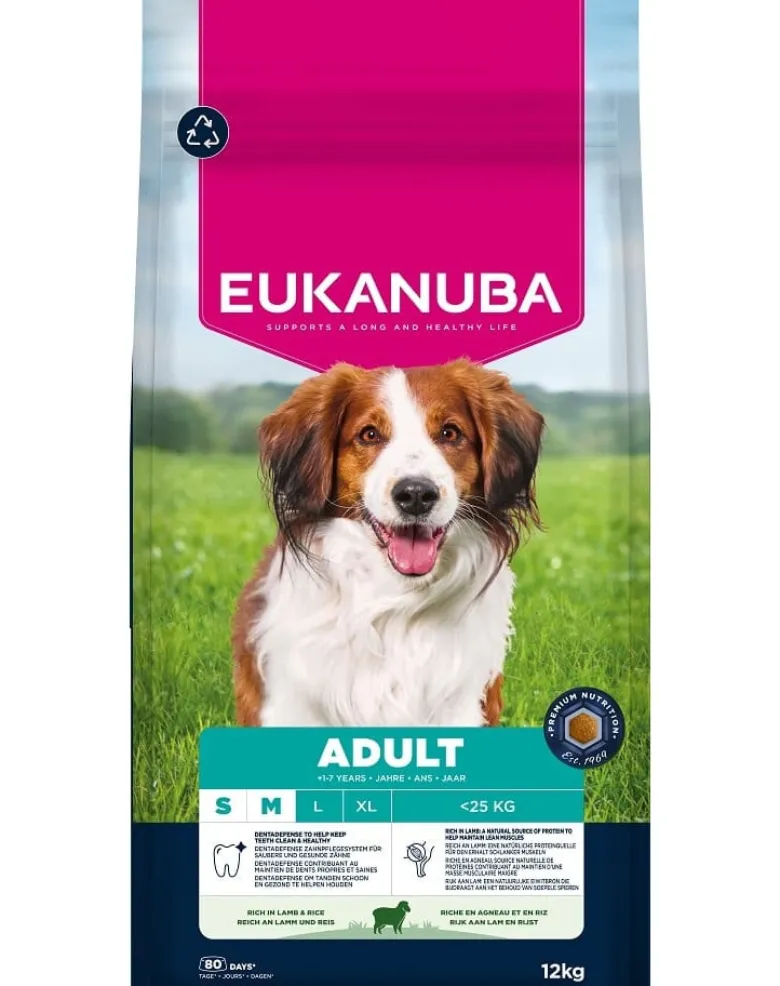 EUKANUBA Adult Small Medium Breeds Lamb Rice 12 kg cibo secco per cani di piccola e media taglia ricco di agnello e riso