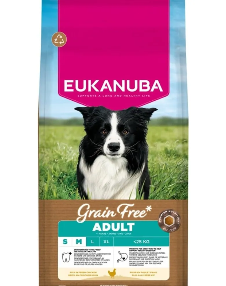 EUKANUBA Grain Free Adult Small Medium Chicken 12 kg cibo secco senza cereali con pollo per cani di piccola e media taglia