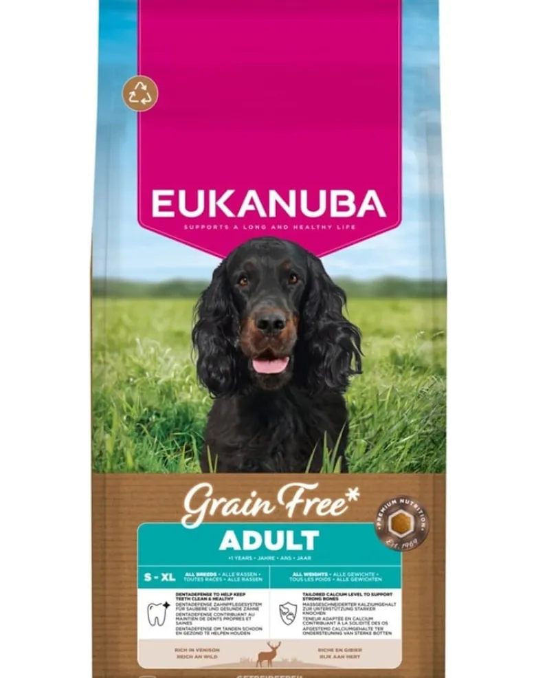 EUKANUBA Grain Free Adult Venison 12 kg cibo secco senza cereali con carne di cervo per cani
