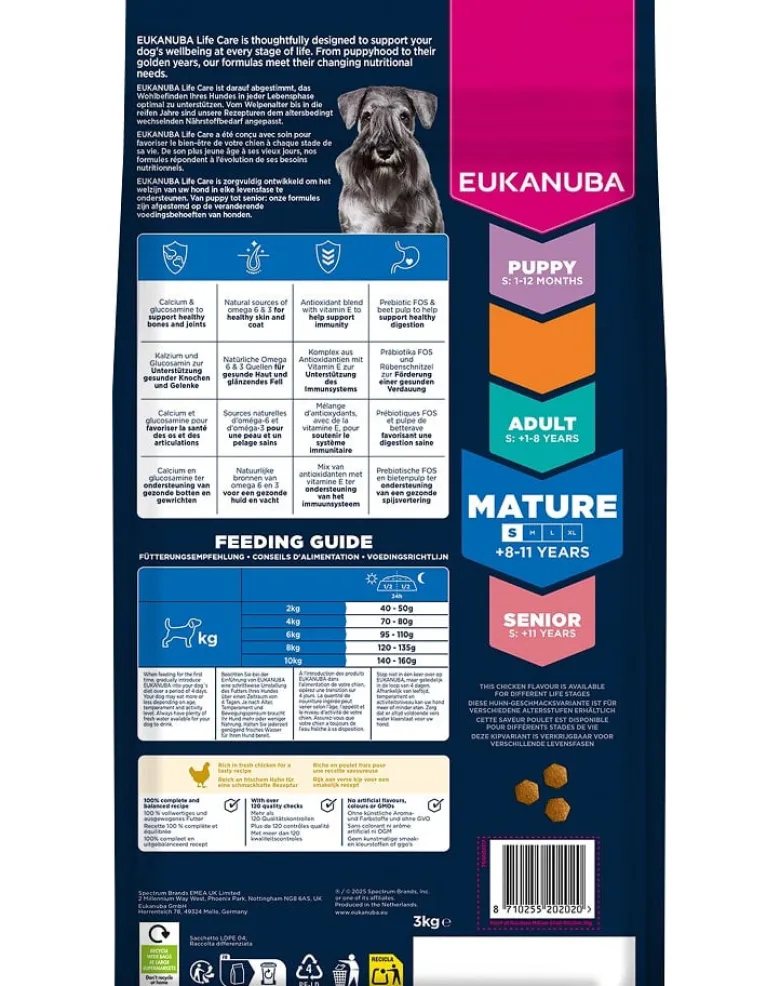EUKANUBA Mature Small Breeds Chicken 3 kg cibo secco per cani adulti di piccole razze ricco di pollo fresco