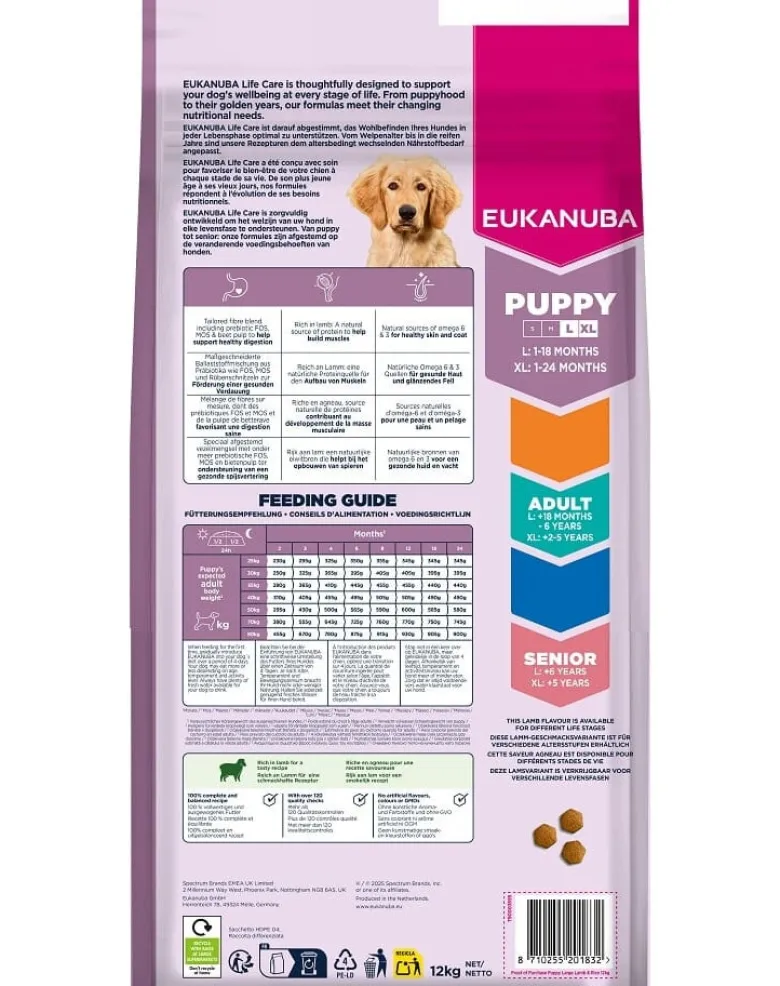 EUKANUBA Puppy Large Breeds Lamb Rice 12 kg cibo secco per cuccioli di razze grandi ricco di agnello e riso