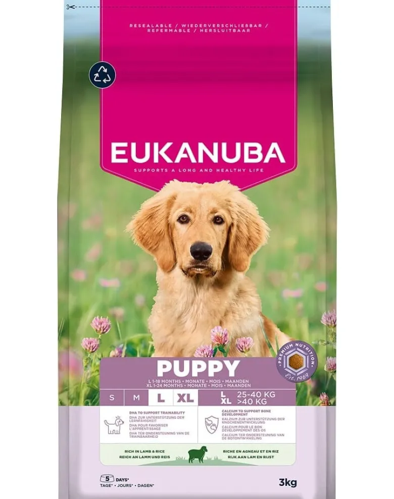 EUKANUBA Puppy Large Breeds Lamb Rice 3 kg cibo secco per cuccioli di razze grandi ricco di agnello e riso