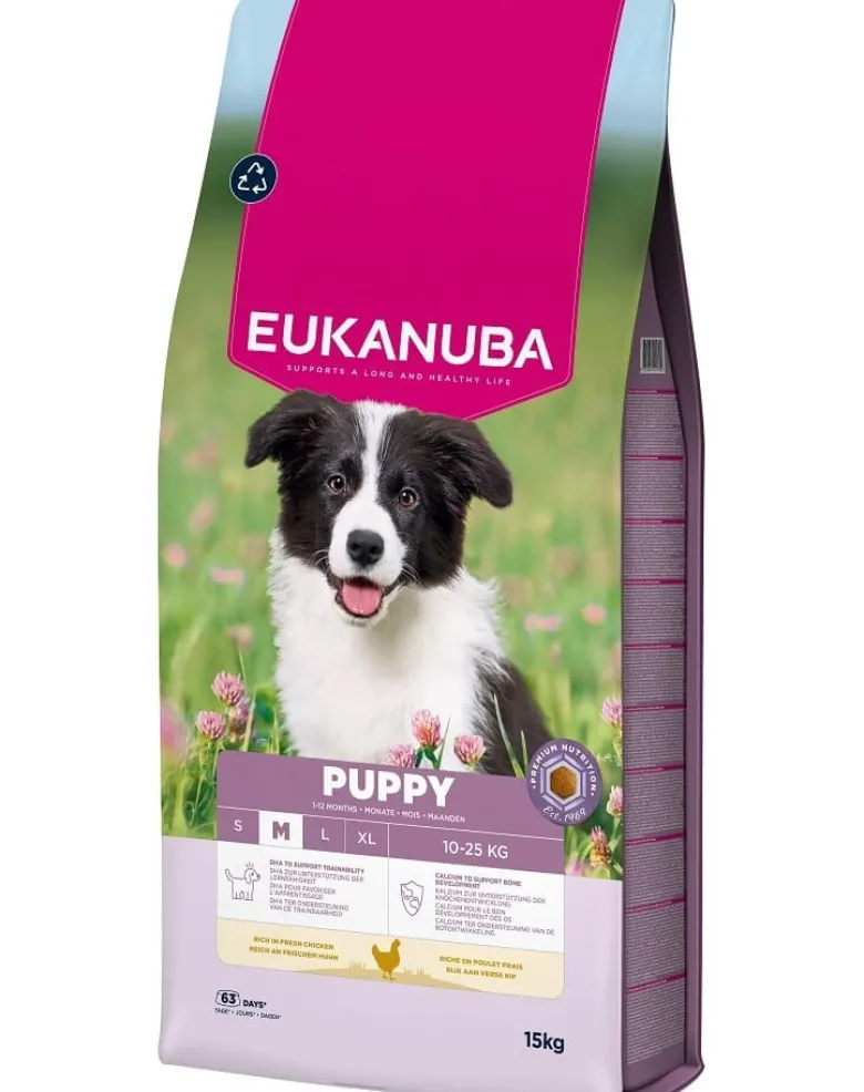 EUKANUBA Puppy Medium Breeds Chicken 15 kg cibo secco per cuccioli di razze medie ricco di pollo fresco