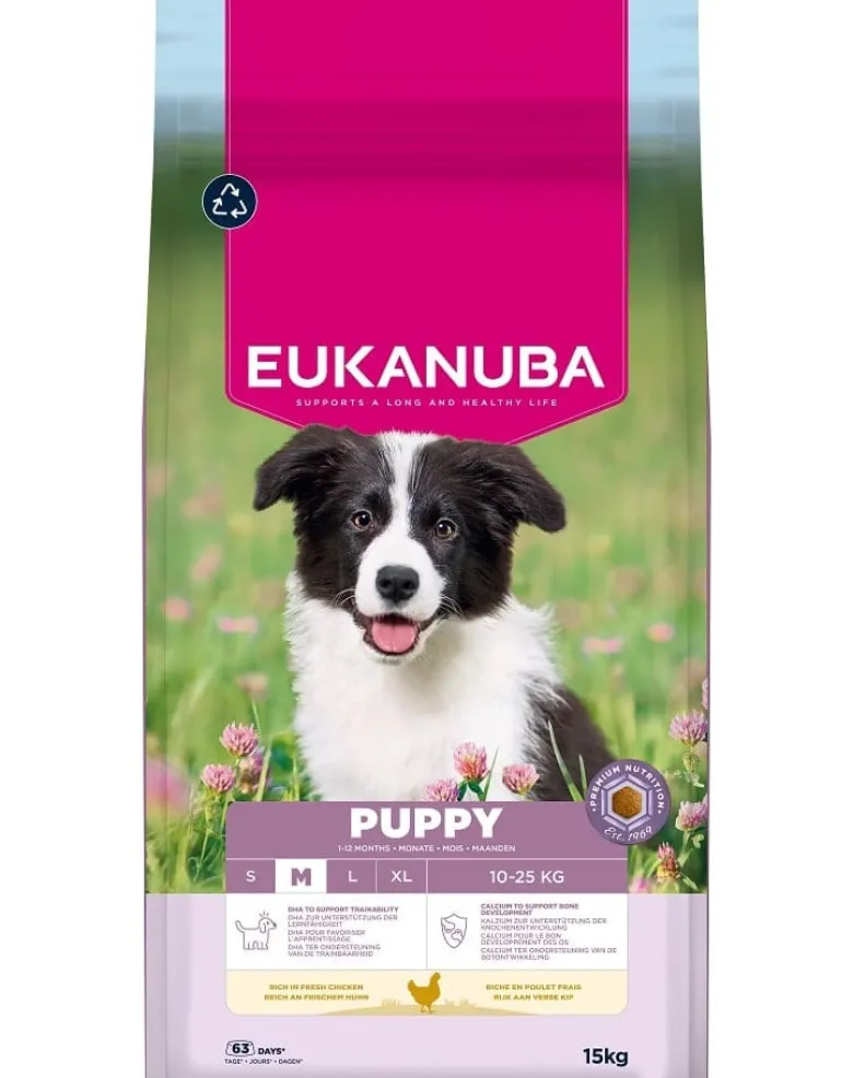 EUKANUBA Puppy Medium Breeds Chicken 15 kg cibo secco per cuccioli di razze medie ricco di pollo fresco