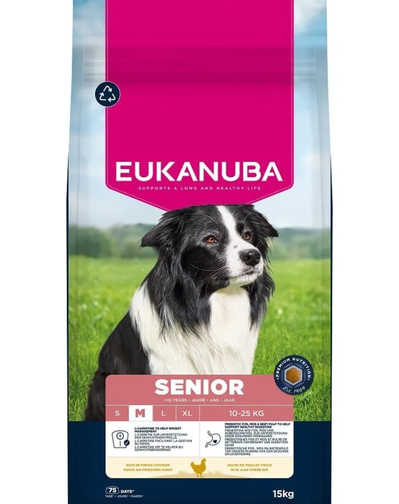 EUKANUBA Senior Medium Breeds Chicken 15 kg cibo secco per cani anziani di razza media ricco di pollo fresco