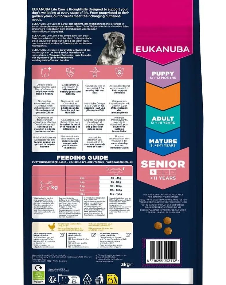 EUKANUBA Senior Small Breeds Chicken 3 kg cibo secco per cani anziani di piccola taglia ricco di pollo fresco