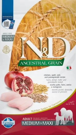 FARMINA N&D Ancestral Grain Dog Adult Medium & Maxi Chicken & Pomegranate 2,5 kg + FARMINA N&D Tropical Selection Dental Treat Chicken Medium/Maxi 100 g (7 pezzi) GRATIS!
