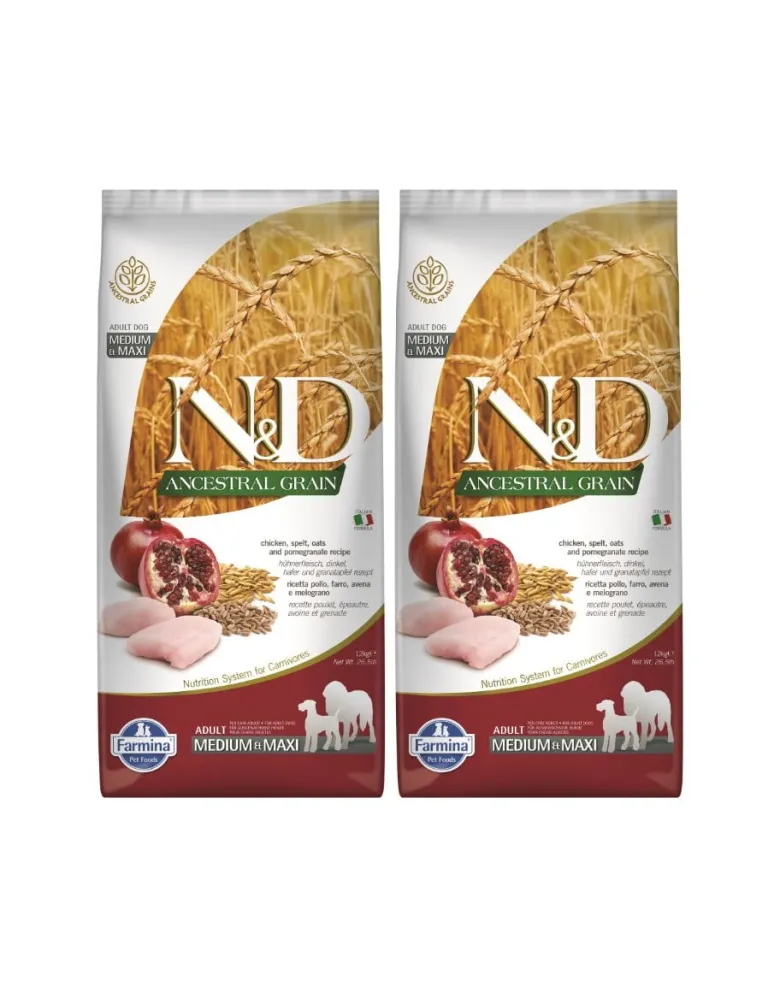 FARMINA N&D Ancestral Grain dog Adult Medium & Maxi Chicken & pomegranate 2 x 12kg