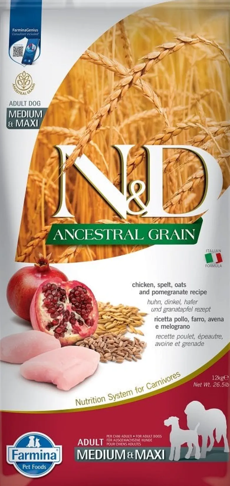 FARMINA N&D Ancestral Grain dog Adult Medium & Maxi Chicken & pomegranate 2 x 12kg
