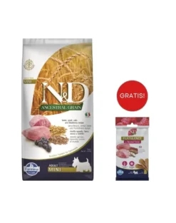 FARMINA N&D Ancestral Grain Dog Adult Mini Agnello & Mirtillo 7 kg alimento per cani di piccola taglia + FARMINA N&D Quinoa Dental Treat Flatulence Mini 60 g (7 pezzi) GRATIS!