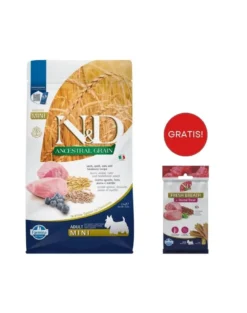 FARMINA N&D Ancestral Grain Dog Adult Mini Agnello & Mirtillo 2,5 kg alimento per cani di piccola taglia + FARMINA N&D Quinoa Dental Treat Fresh Breath Mini 60 g (7 pezzi) GRATIS!