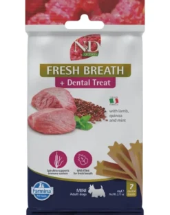 FARMINA N&D Ancestral Grain Dog Adult Mini Agnello & Mirtillo 2,5 kg alimento per cani di piccola taglia + FARMINA N&D Quinoa Dental Treat Fresh Breath Mini 60 g (7 pezzi) GRATIS!