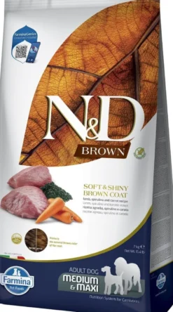 FARMINA N&D Brown Dog Adult Medium & Maxi Agnello, Spirulina, Carota 7 kg + FARMINA N&D Brown Dental Treat Coat Agnello Medium/Maxi 100 g (7 pezzi) GRATIS!