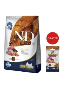 FARMINA N&D Brown Dog Adult Mini Agnello, Spirulina, Carota 5 kg + FARMINA N&D Brown Dental Treat Coat Agnello Mini 60 g (7 pezzi) GRATIS!