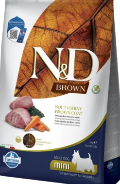 FARMINA N&D Brown Dog Adult Mini Agnello, Spirulina, Carota 5 kg + FARMINA N&D Brown Dental Treat Coat Agnello Mini 60 g (7 pezzi) GRATIS!
