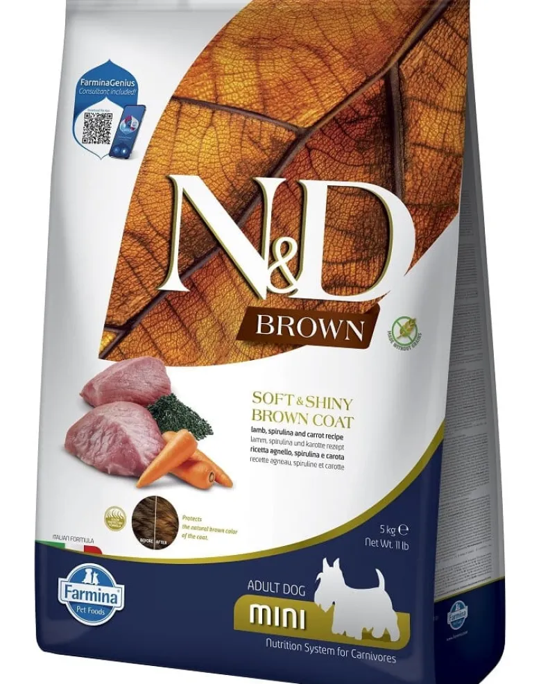 FARMINA N&D Brown Dog Adult Mini Lamb, Spirulina, Carrot 5 kg