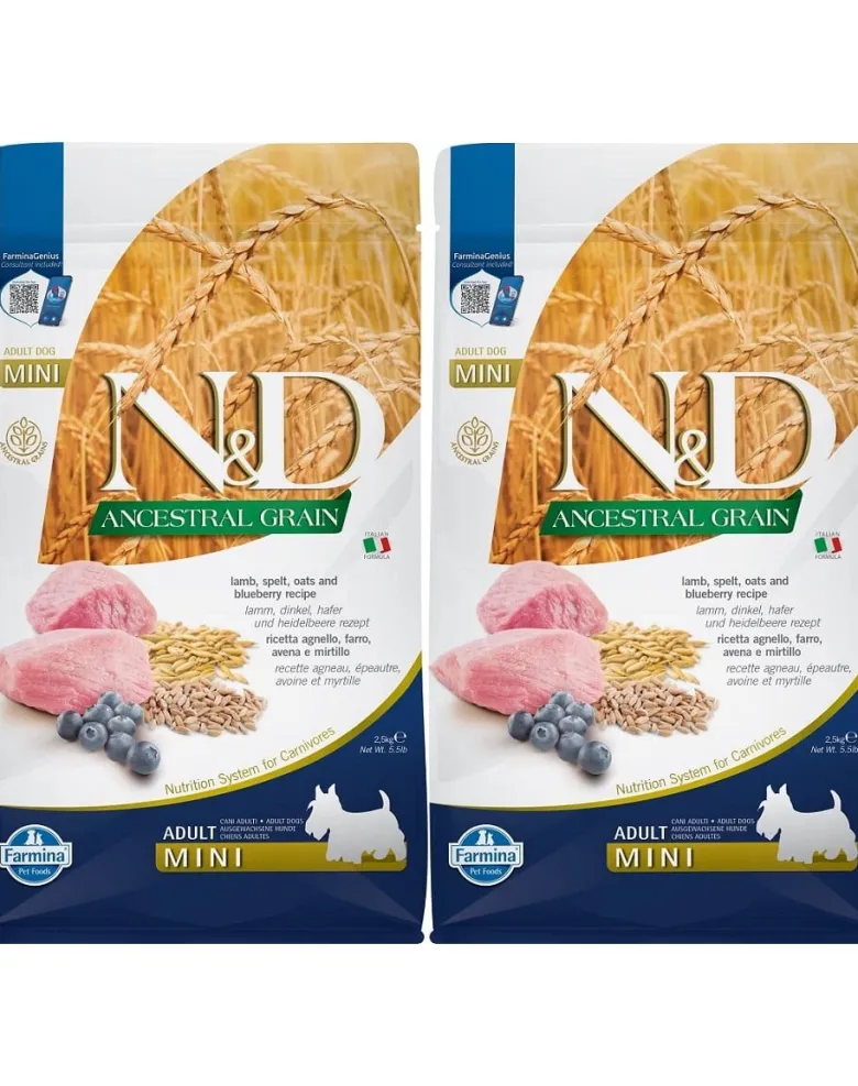 FARMINA N&D Low Grain Adult Mini Lamb & Blueberry 2x2.5 kg
