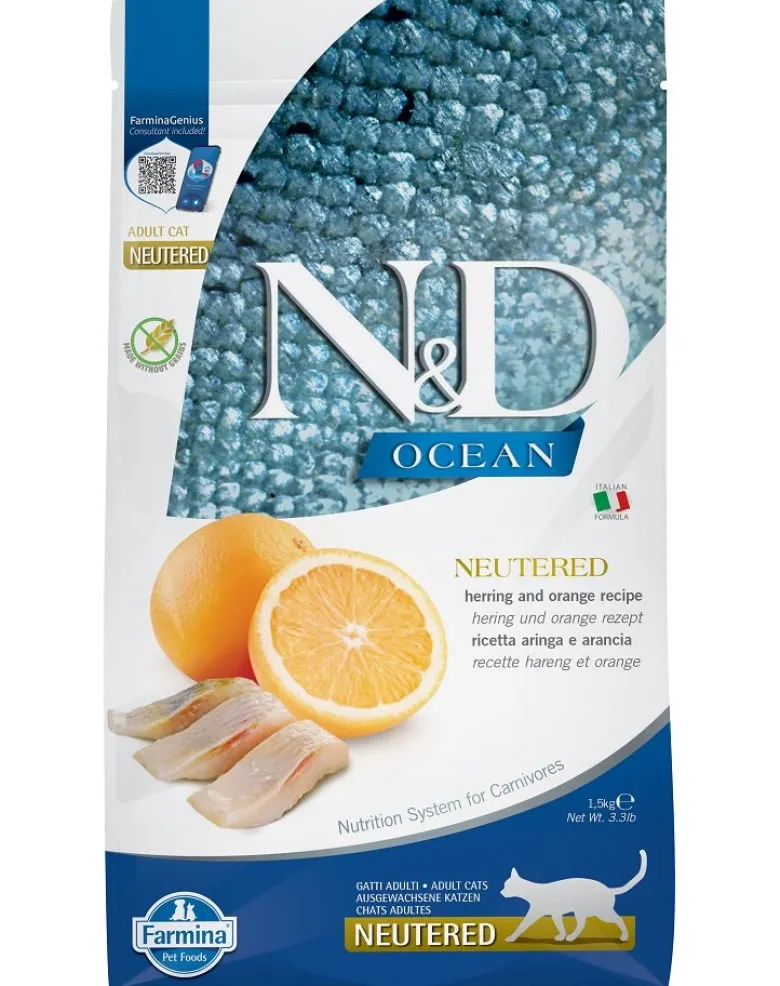 FARMINA N&D Ocean Adult Cat Neutered Herring & Orange 1.5 kg