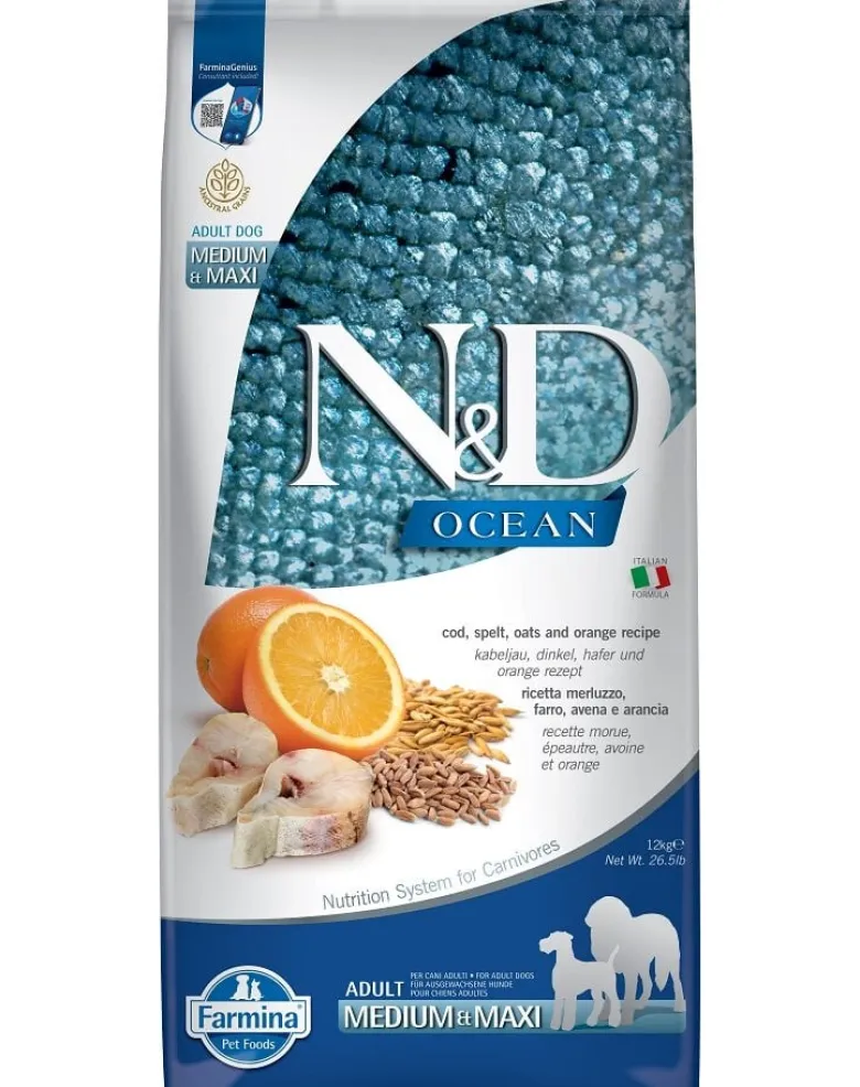 FARMINA N&D Ocean Adult Medium & Maxi Codfish & Orange 12 kg