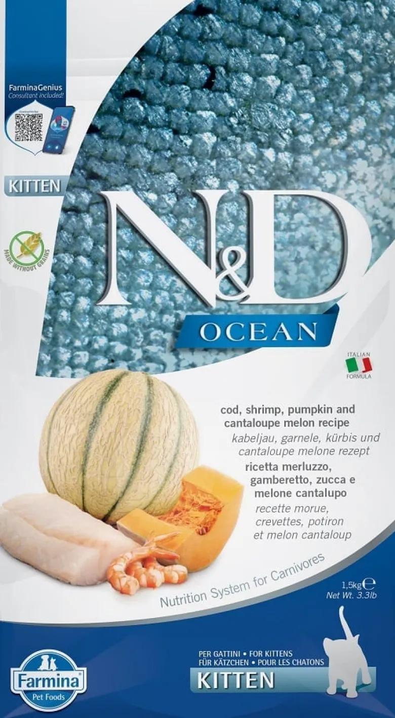 FARMINA N&D Ocean Cat Kitten Cod, Shrimp, Pumpkin & Cantaloupe1,5kg
