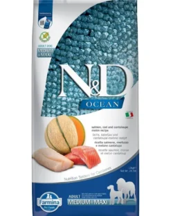 FARMINA N&D Ocean Dog Adult Medium & Maxi 12 kg salmone, merluzzo, zucca, melone cantalupo + 2 x FARMINA N&D Quinoa Dental Treat Weight Management Medium/Maxi GRATIS!