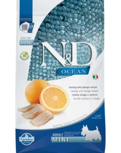 FARMINA N&D Ocean Dog Adult Mini aringa e arancia 2,5 kg per cani di piccola taglia + FARMINA N&D Quinoa Dental Treat Digestion Mini 60 g (7 pezzi) GRATIS!