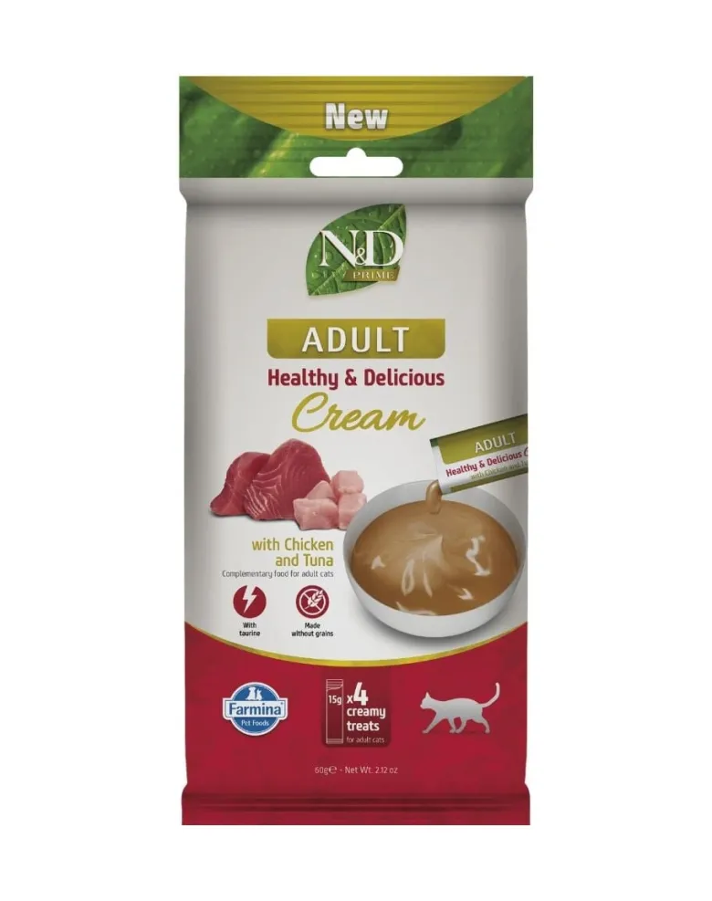 FARMINA N&D Prime Cat Creamy Chicken and Tuna 60 g con pollo e tonno, prelibatezza cremosa per gatti