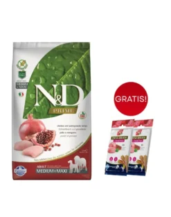 FARMINA N&D Prime Dog Adult Medium & Maxi Chicken & Pomegranate 12 kg + 2 x FARMINA N&D Quinoa Dental Treat Fresh Breath Medium/Maxi 100 g (7 pezzi) GRATIS!