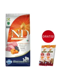 FARMINA N&D Pumpkin Lamb & Blueberry Adult Medium & Maxi 12 kg alimento per cani adulti di taglia media e grande + 3 x FARMINA N&D Pumpkin Dental Treat Chicken & Pomegranate Medium/Maxi 100 g (7 pezzi) GRATIS!
