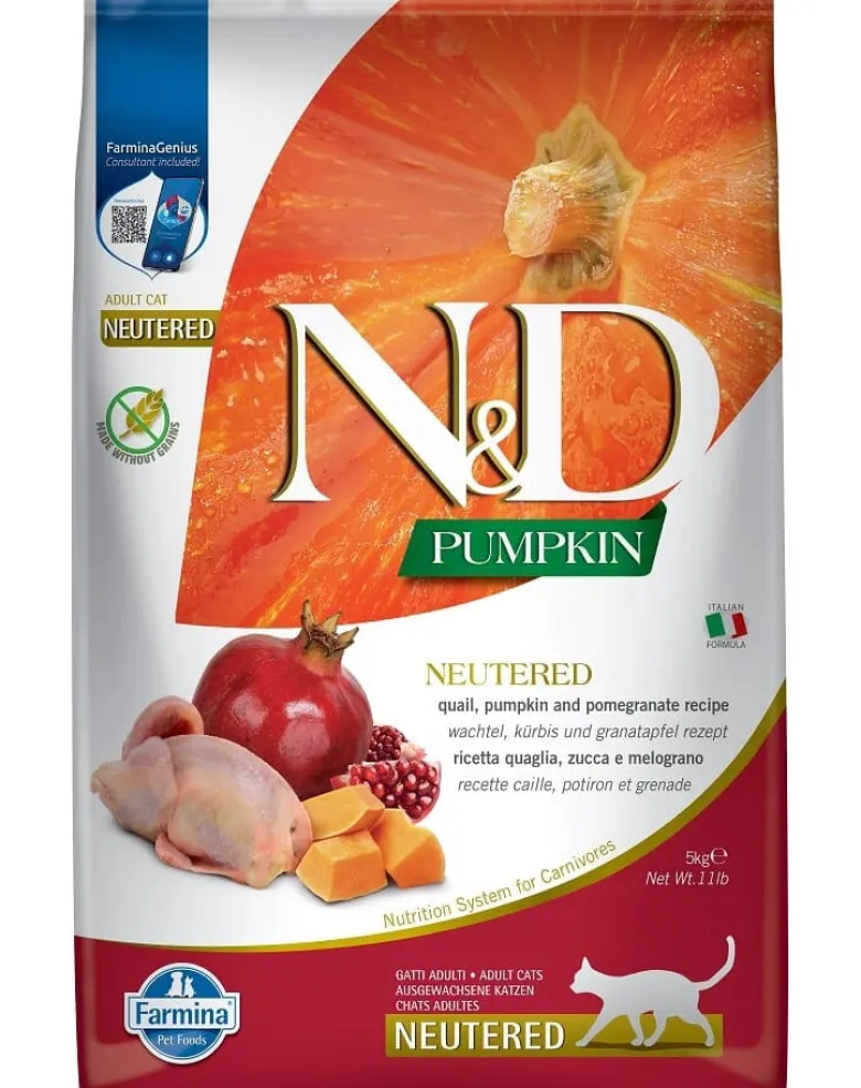 FARMINA N&D Pumpkin Quail & Pomegranate Cat Neutered cibo per gatti sterilizzati 10 kg