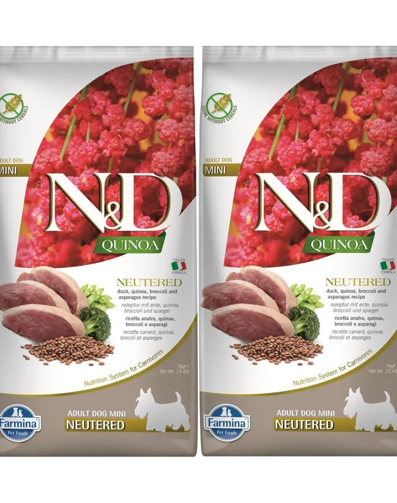 FARMINA N&D Quinoa Adult Mini Neutered Duck, Broccoli & Asparagus 2 x 7kg