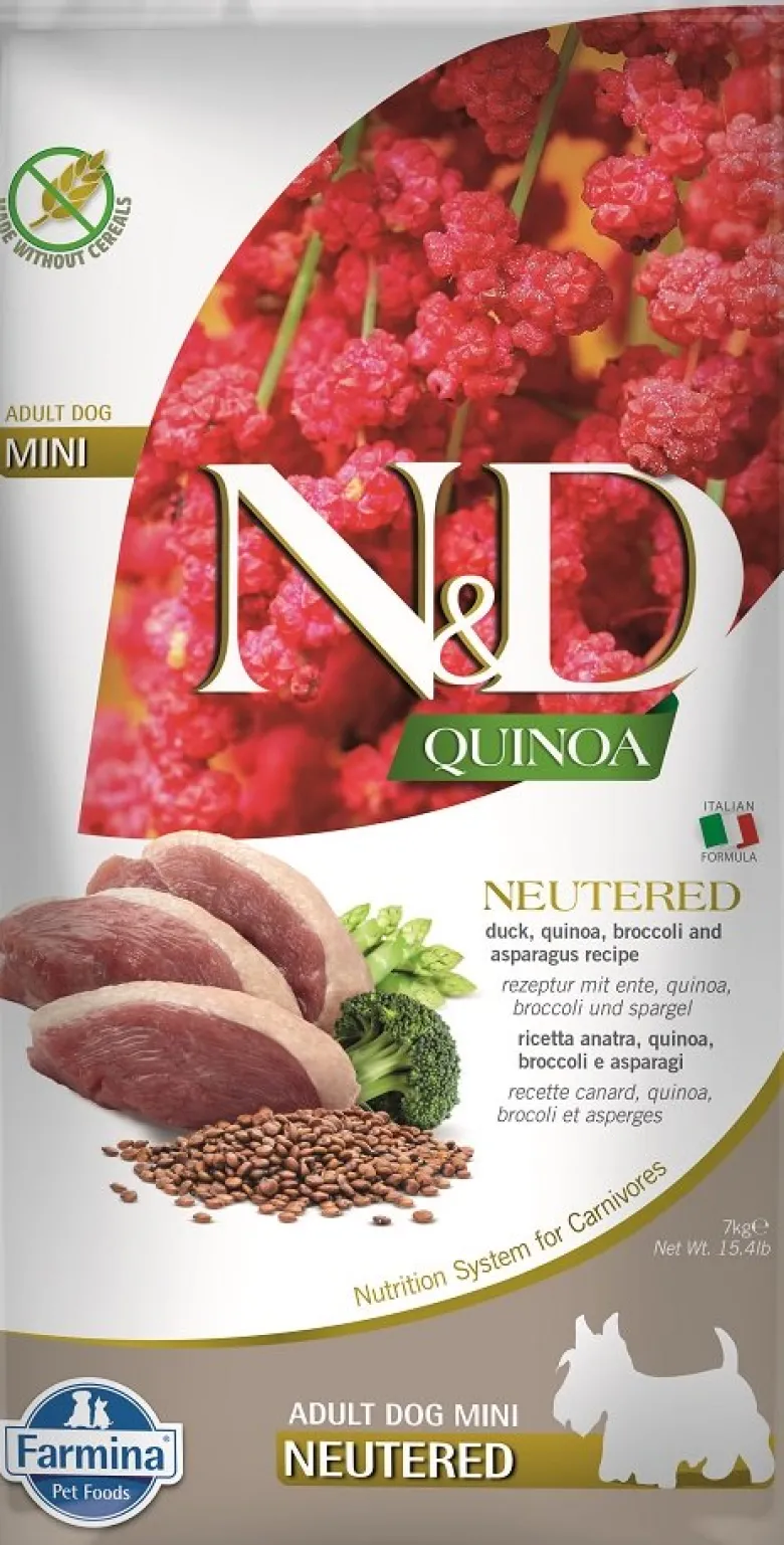FARMINA N&D Quinoa Adult Mini Neutered Duck, Broccoli & Asparagus 2 x 7kg