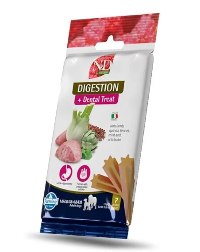 FARMINA N&D Quinoa Dog Adult Medium & Maxi Digestion Agnello & Finocchio 7 kg + FARMINA N&D Quinoa Dental Treat Digestion Medium/Maxi GRATIS!